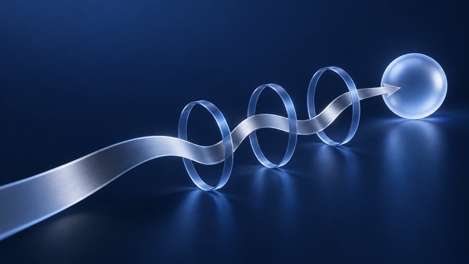 A ribbon passing through three rings to reach a sphere